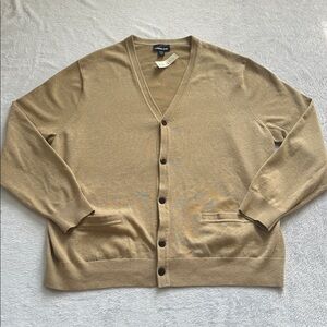 Nwt Lands‎ End Mens Supima Cotton Tan Button Up V-Neck Cardigan XXL 50-52 Preppy